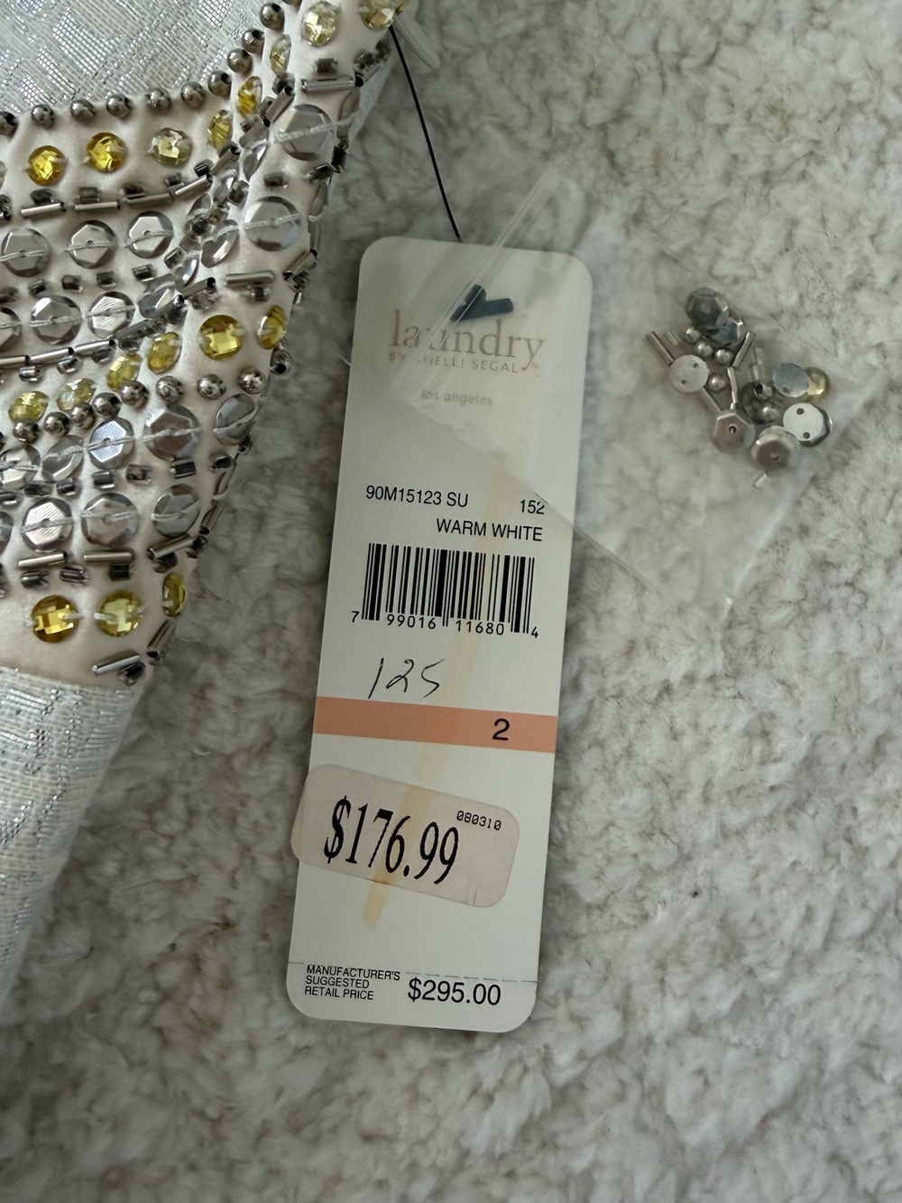 NWT Laundry by Shelli Segal Y2K Ivory Metallic Beaded Mini Dress - Picture 3 of 9